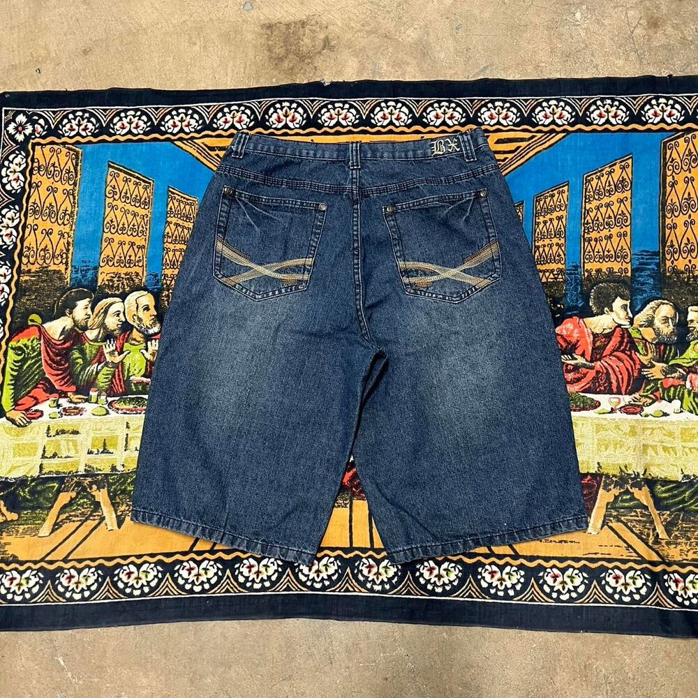 Brooklyn express blue jean shorts size 34 14" inseam baggy southpole jorts y2k